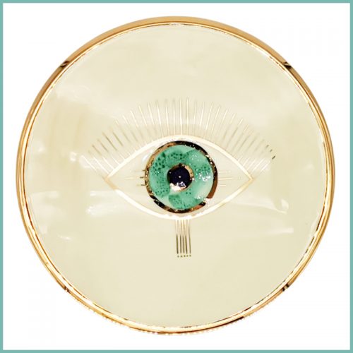 Mittelgroßer runder Teller mit sehendem Auge 21cm Auge mit Wimpern Ansicht von oben