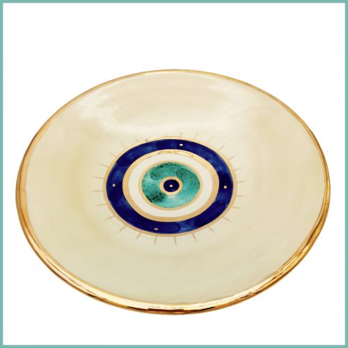Großer Teller mit sehendem Auge und goldfarbener Umrandung 26cm