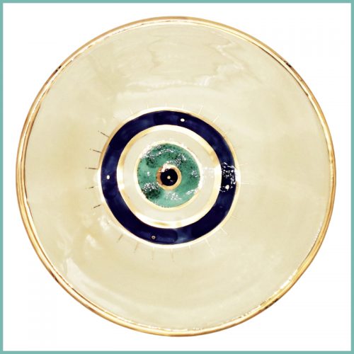 Großer Teller mit sehendem Auge und goldfarbener Umrandung 26cm Ansicht von oben