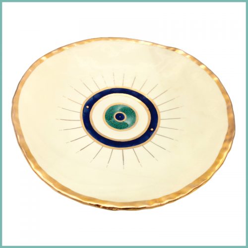 Großer dekorativer Teller (Plattentechnik) 33cm Augen Blau