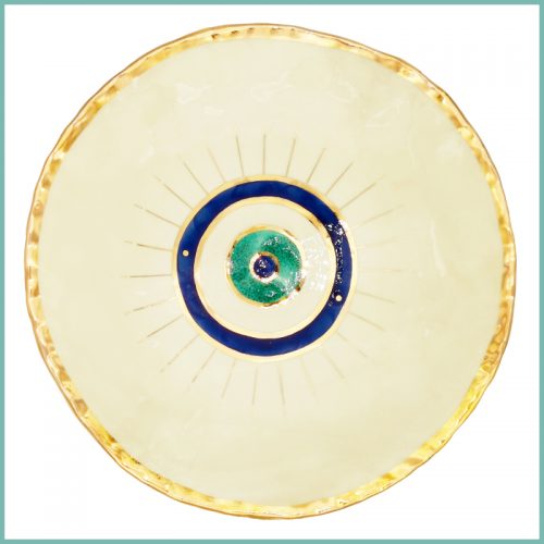 Großer dekorativer Teller (Plattentechnik) 33cm Augen Blau Ansicht von oben