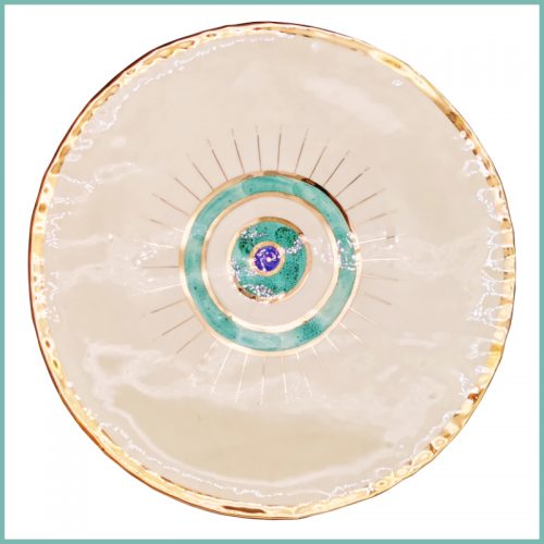 Großer dekorativer Teller (Plattentechnik) 33cm Auge Türkis Ansicht von oben