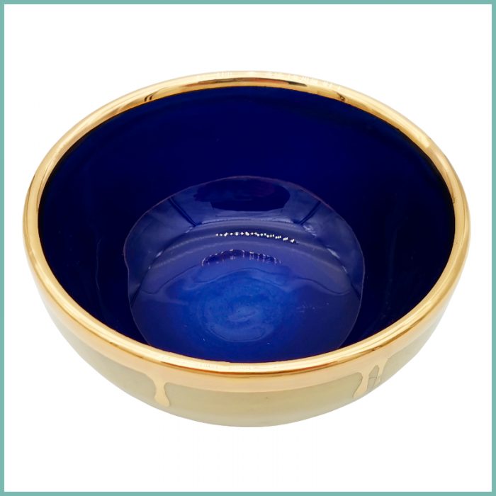 Runde Schale Blau mit sehendem Auge und goldfarbenem Rand 10cm