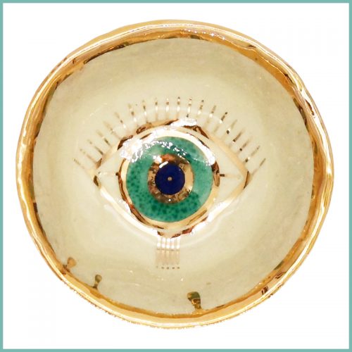 Kleine Schale gefertigt mit Plattentechnik 12x4,5cm Auge mit Wimpern Ansicht von oben