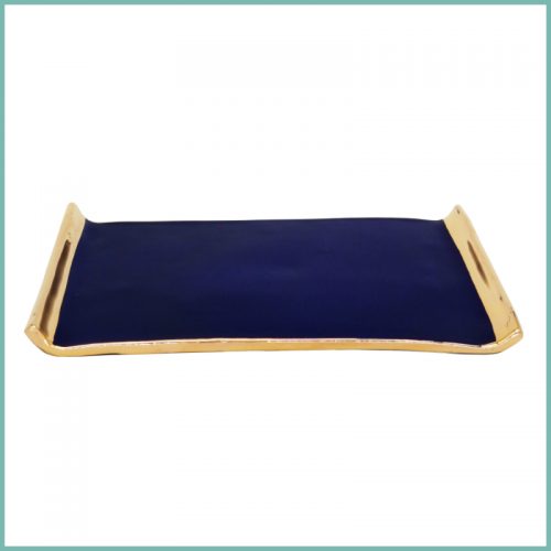 Rechteckiges Tablett Blau mit goldfarbener Umrandung 15 x 23cm