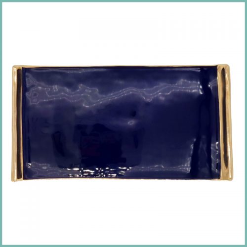 Rechteckiges Tablett Blau mit goldfarbener Umrandung 15 x 23cm Ansicht von oben
