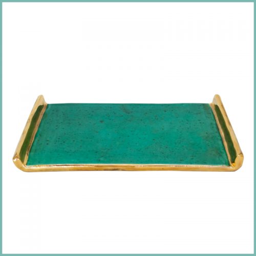 Rechteckiges Tablett Türkis mit goldfarbener Umrandung 15 x 23cm