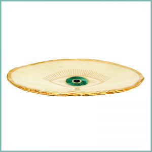 Ovaler Servierteller mit sehendem Auge und goldfarbener Umrandung 17,5 x 27,5cm