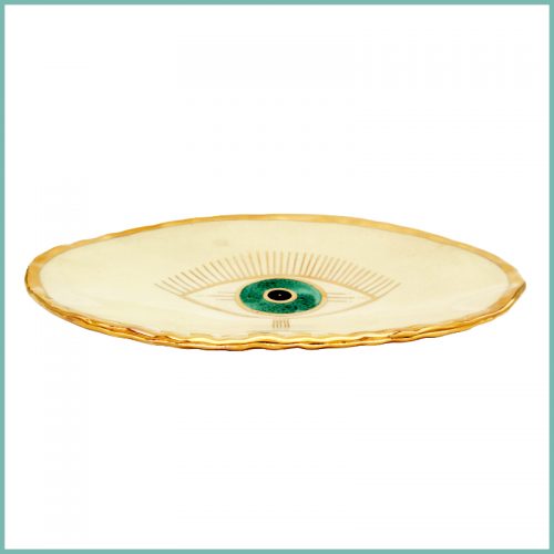 Ovaler Servierteller mit sehendem Auge und goldfarbener Umrandung 17,5 x 27,5cm