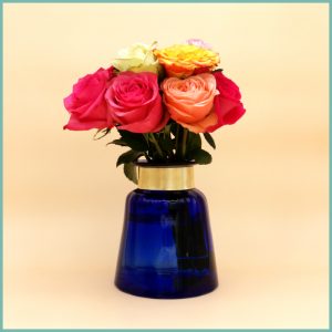 Blumenvase blau mit Kragen (Messing) 15 x 17,5
