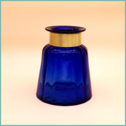 Blumenvase blau mit Kragen (Messing) 15 x 17,5