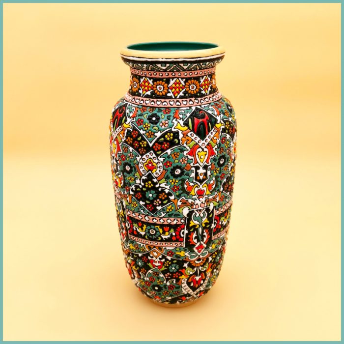Vase mit Emaille Verzierung 15 x 32