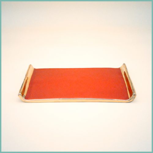 echteckiges Tablett mit goldfarbener Umrandung 15 x 23cm Rot