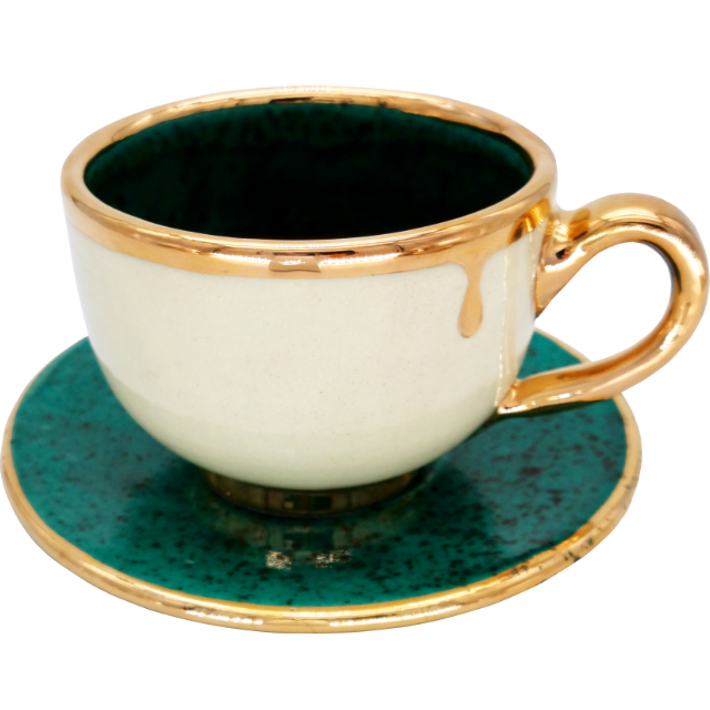 Handgemachte Keramik Tasse mit goldfarbenen Akzenten Türkis